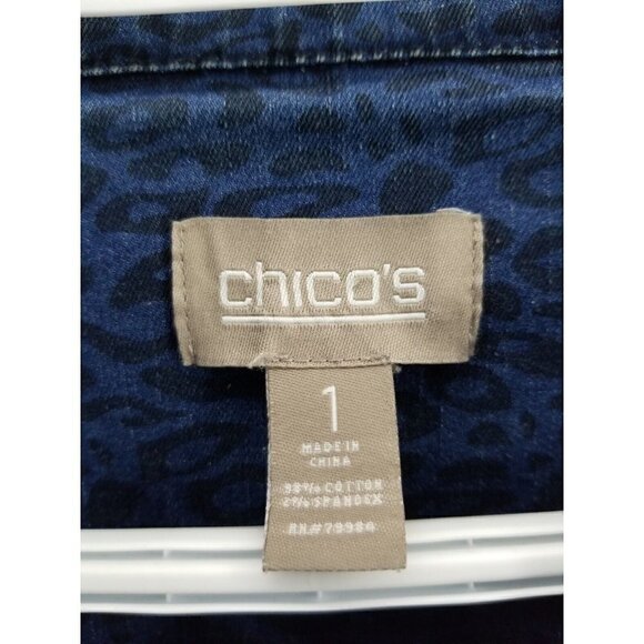 Chicos Cheetah Print Blue Denim Jacket 3/4 Sleeve Size 1 (M/8) - Picture 4 of 6